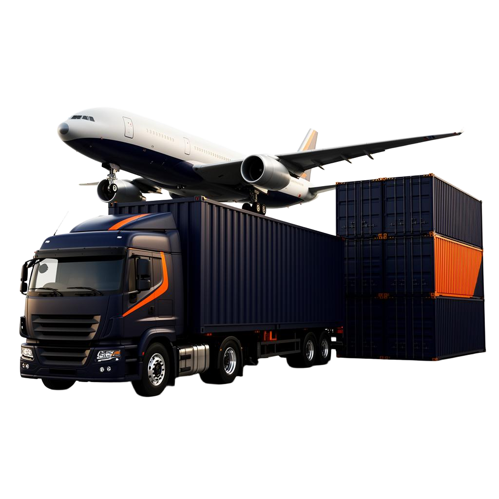 3D rendered truck, cargo plane and shipping containers