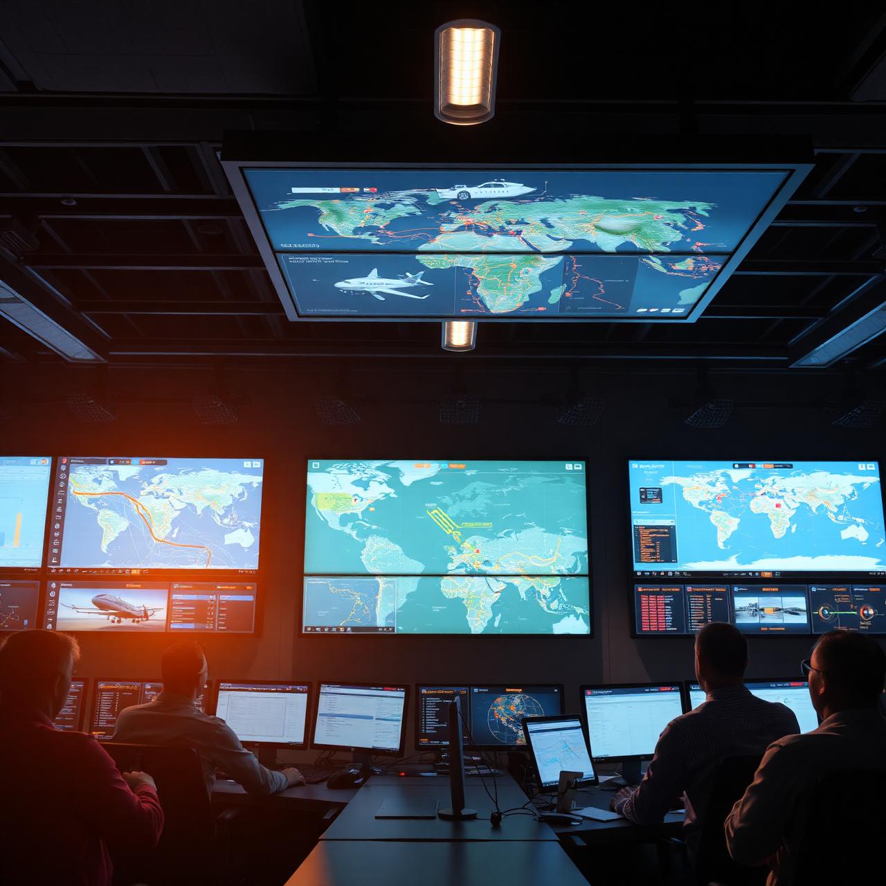 Logistics control room showing route and shipment screens